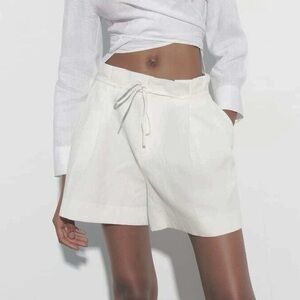 Zara High Waist linen paper bag shorts